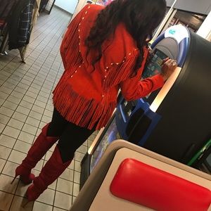 Women’s Red  Leather/ suede Fringe Jacket.