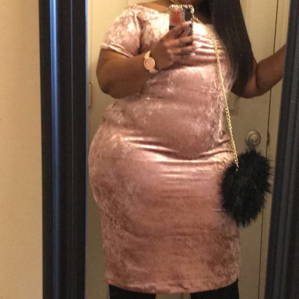 mauve pink, crushed velvet dress