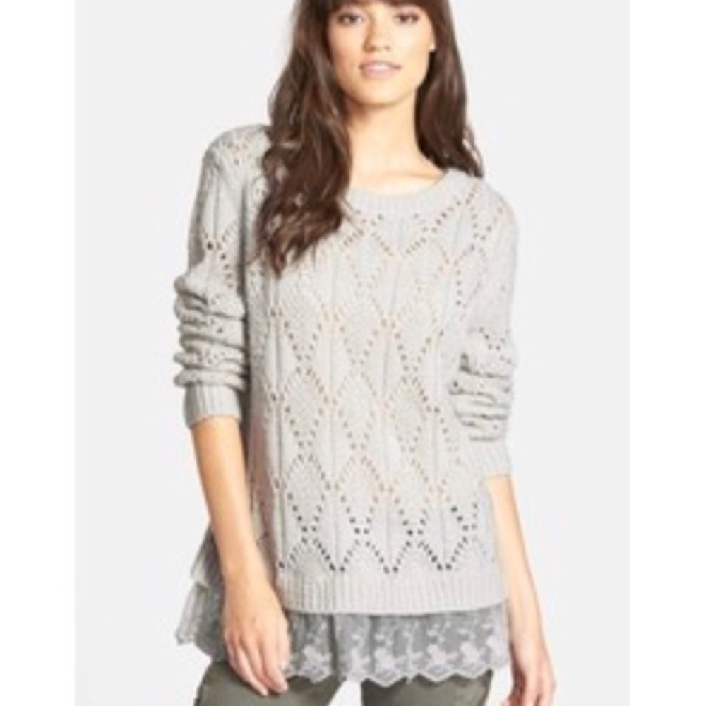 Hinge Cable Knit Sweater with Lace Insert