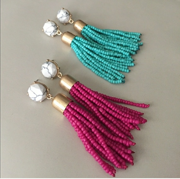 💥💥Final!! TEAL Marble studded tassel earrings!! - Picture 2 of 5