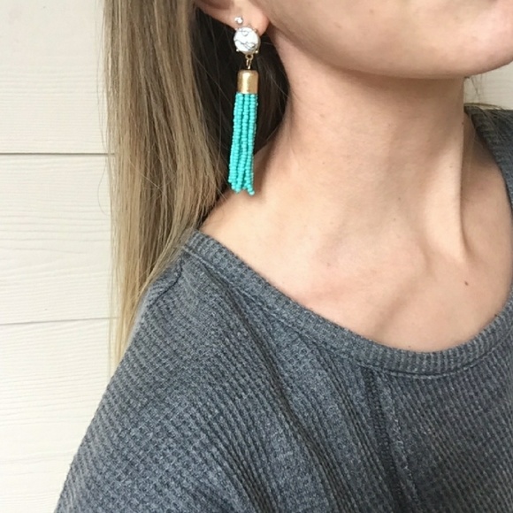 💥💥Final!! TEAL Marble studded tassel earrings!! - Picture 3 of 5