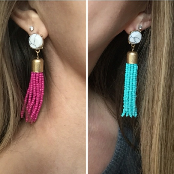 💥💥Final!! TEAL Marble studded tassel earrings!! - Picture 4 of 5