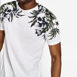 Zara White Skull Graphic Tee