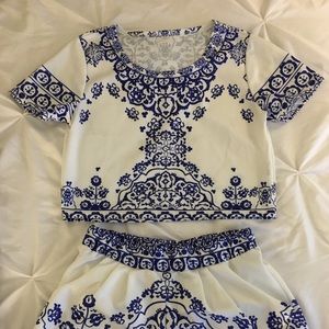 SheIn blue and white 2 piece set
