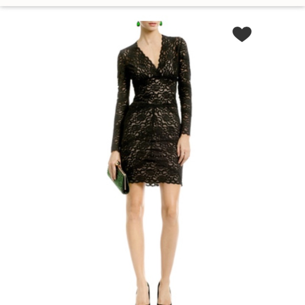 Nicole Miller EUC black lace dress w fit’d slip, S