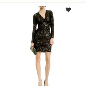 Nicole Miller EUC black lace dress w fit’d slip, S