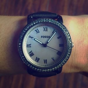 Fossil Watch! Charcoal Leather & Shell