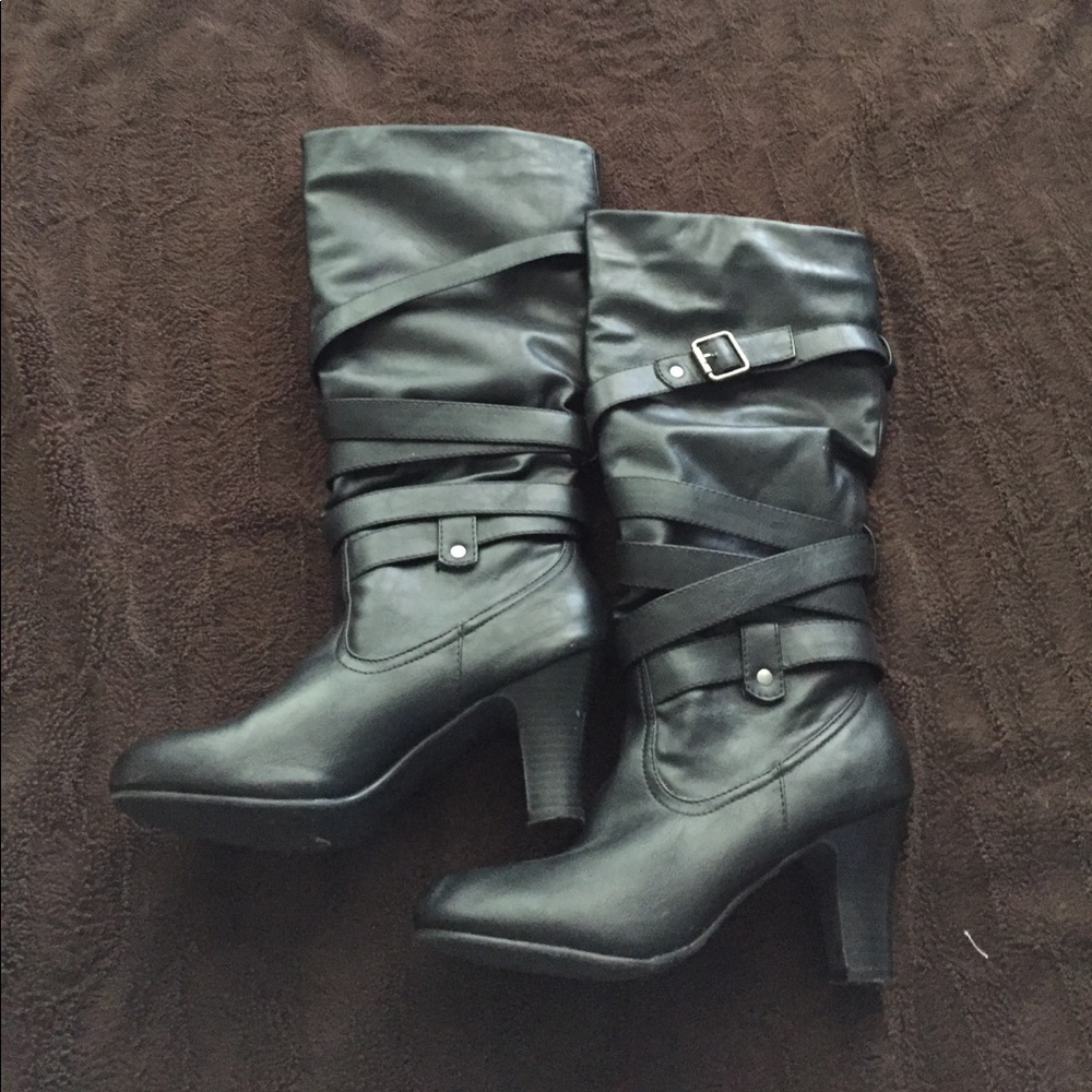 Tall black high heel boots