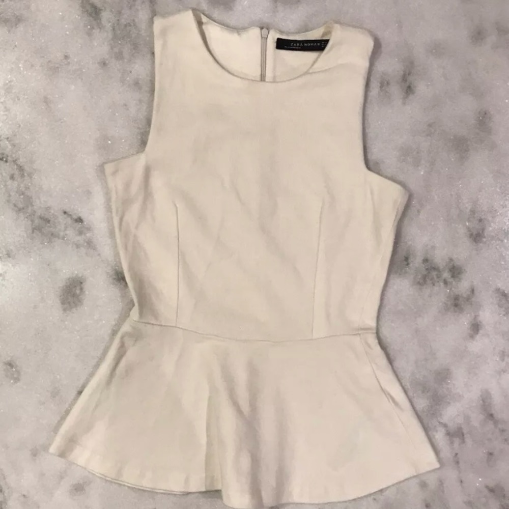 Zara Ivory Peplum Top