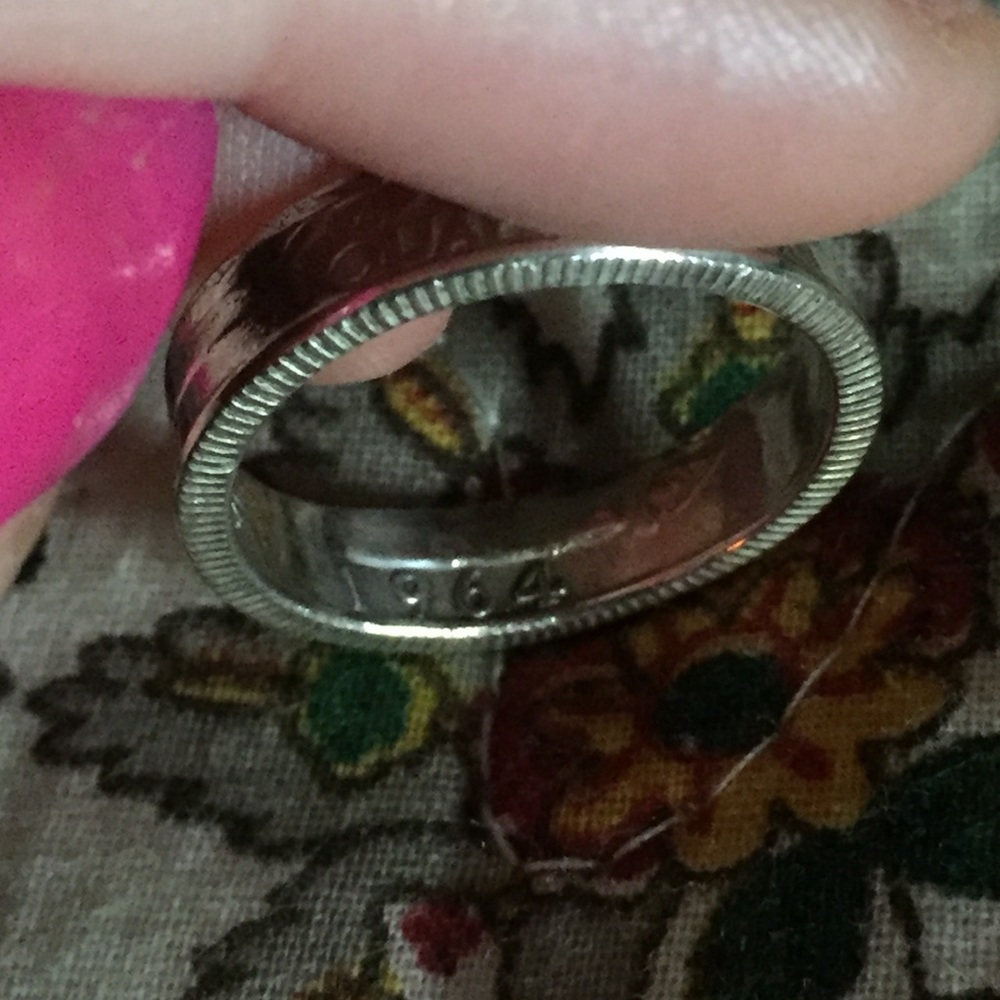 1964 quarter SILVER polished coin ring