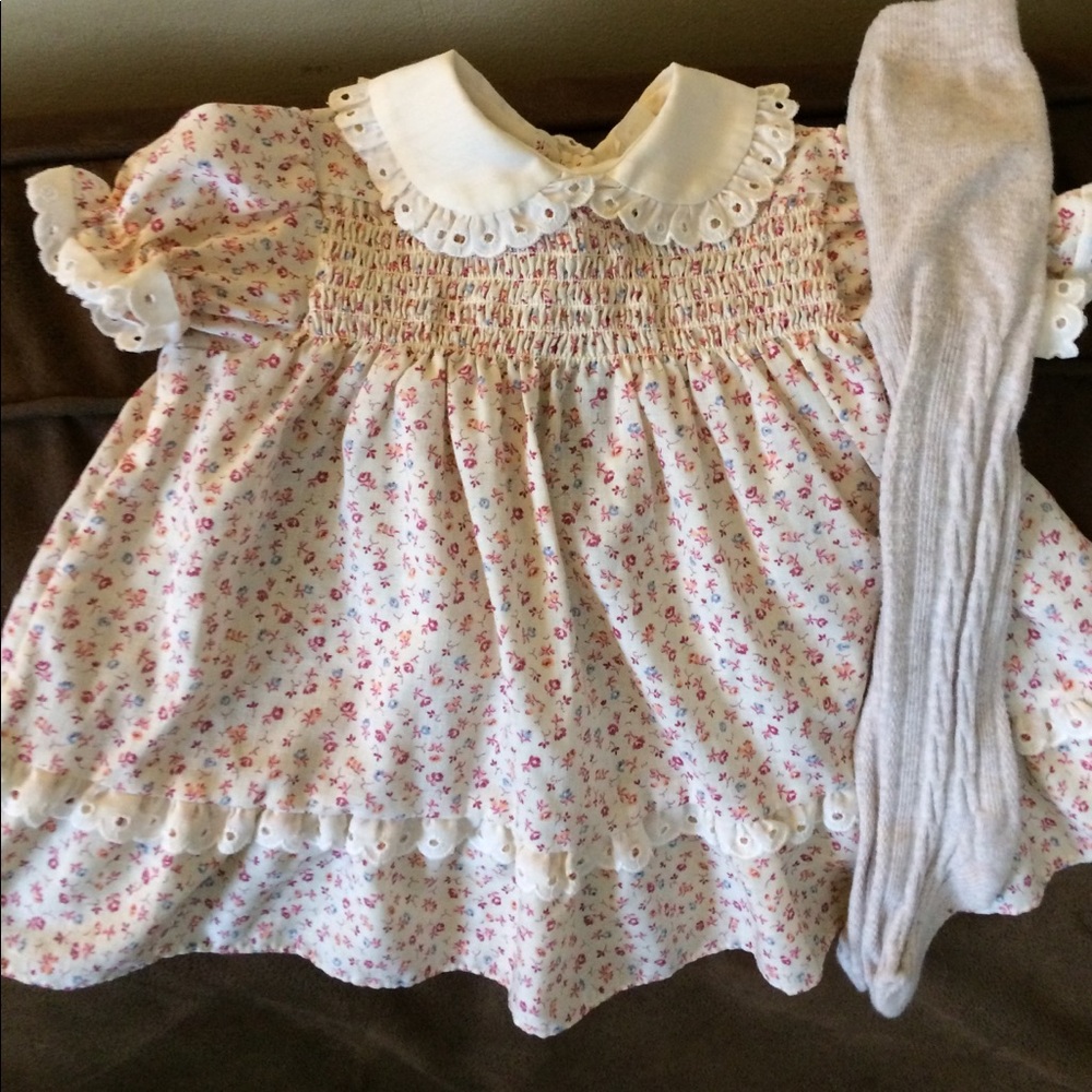 Vintage dress and tights set 12 months