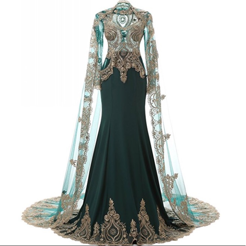 Green Party/mother of bride/prom gown with cape