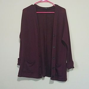 AE Waffle Knit Boyfriend Burgundy Cardigan