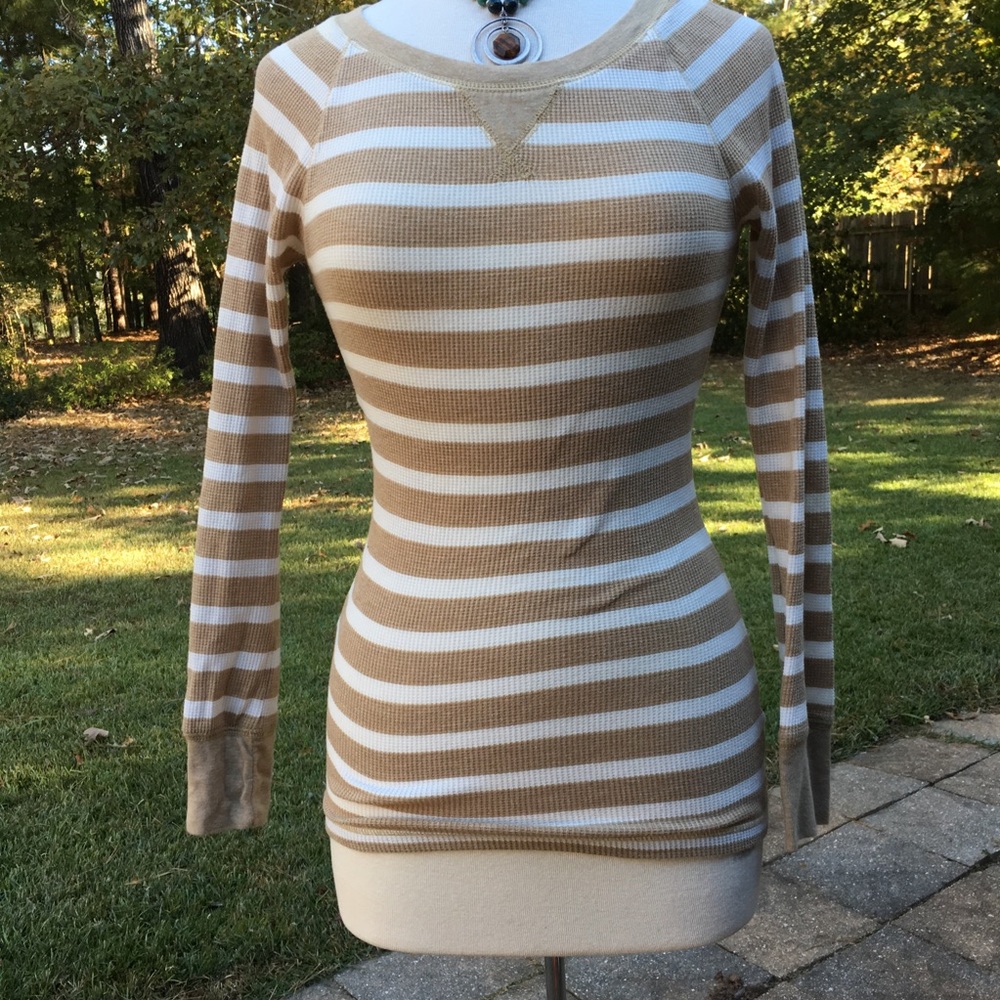 Khaki striped waffle knit shirt