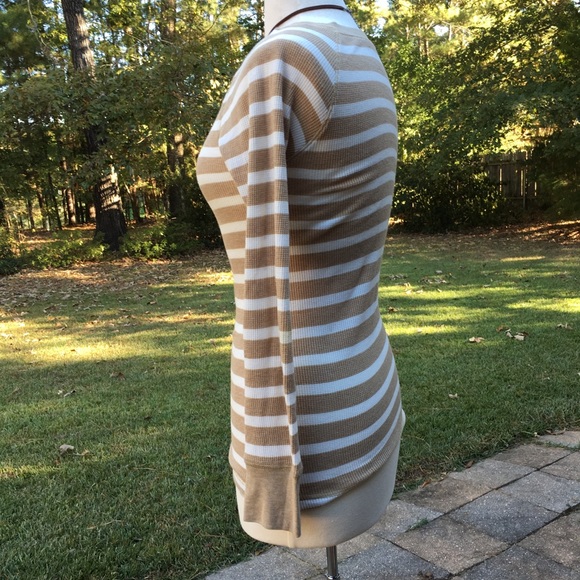 Khaki striped waffle knit shirt - Picture 2 of 4