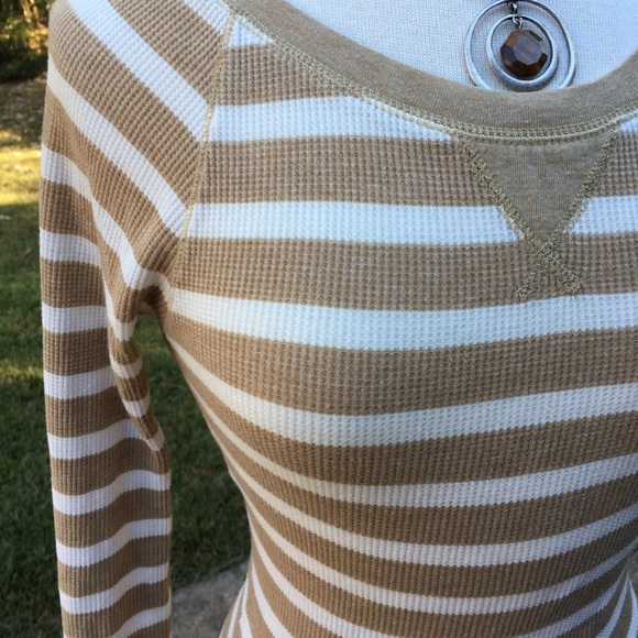 Khaki striped waffle knit shirt - Picture 4 of 4
