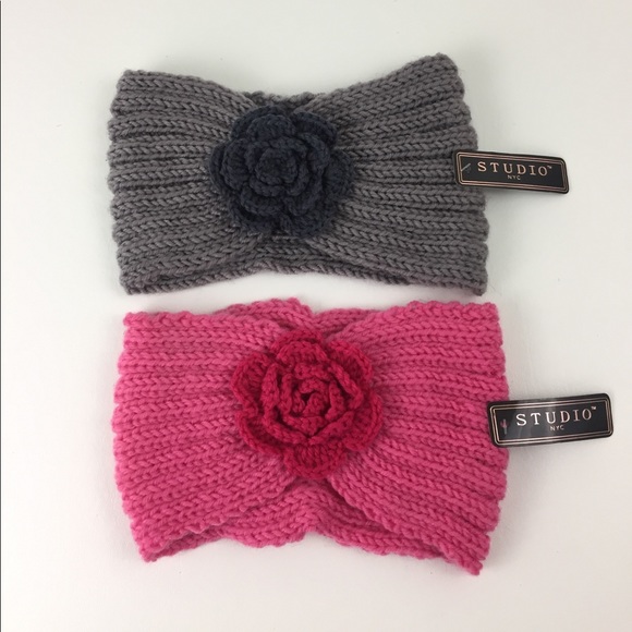 NWT 2 Flower Knit Head Bands Head Warmers - Picture 1 of 6
