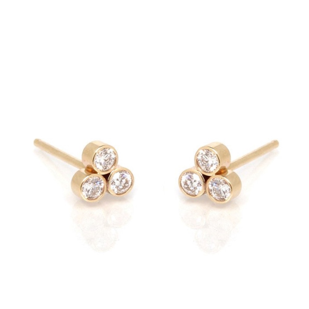 14K SOLID Yellow Gold Diamond Trio Studs!