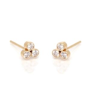 14K SOLID Yellow Gold Diamond Trio Studs!