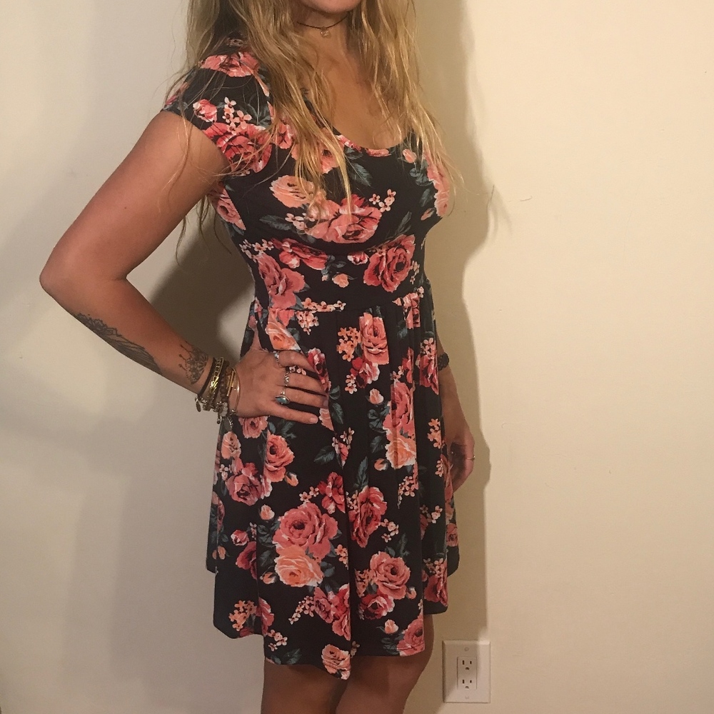 Cotton Black Dress w/ Florals