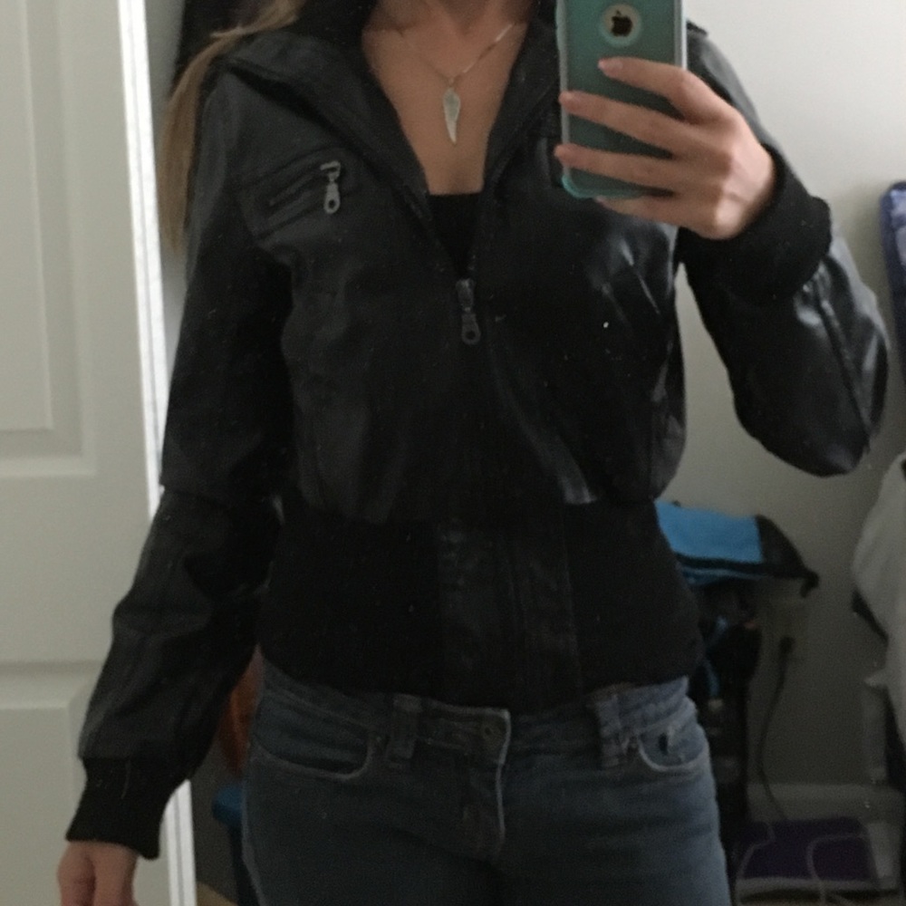 Faux leather bomber jacket