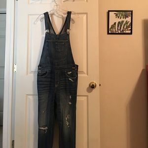Ripped Denim Overalls