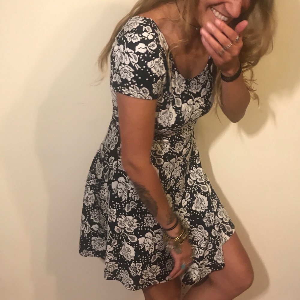 Black & White Dress w/ Floral Pattern