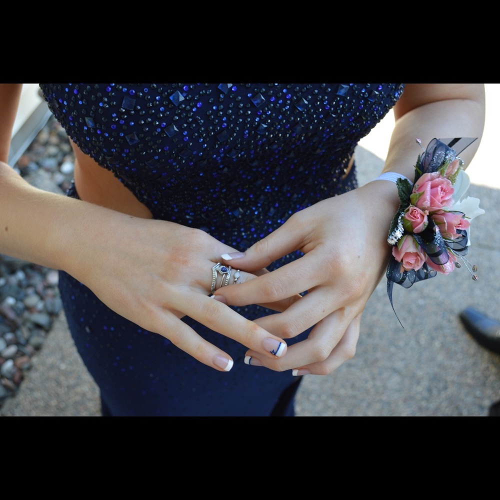 Blush navy blue prom dress