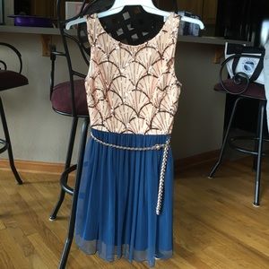 Blue/tan mermaid print dress