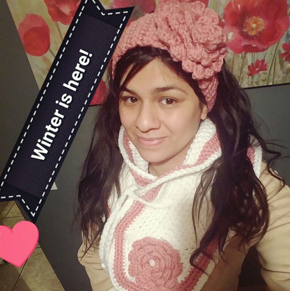 Crochet neck scarf and Pink Rose flower Headband! - Picture 1 of 8