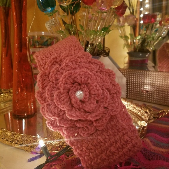 Crochet neck scarf and Pink Rose flower Headband! - Picture 7 of 8