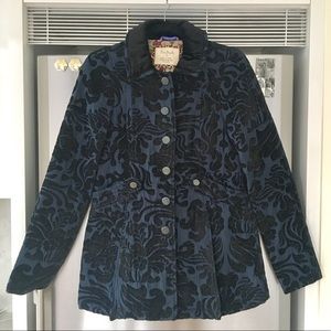 FREE PEOPLE Blue and Black Velvet Dress Coat -Sz 4
