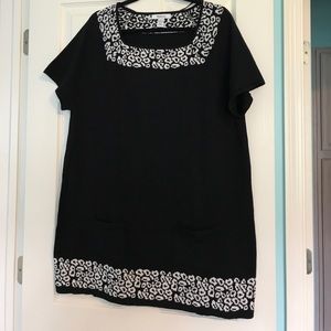 Style & Co Black Sweater Tunic with Leopard Trim