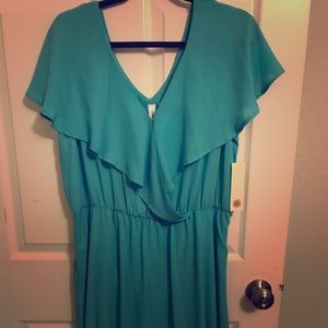 Turquoise ruffled dress XL