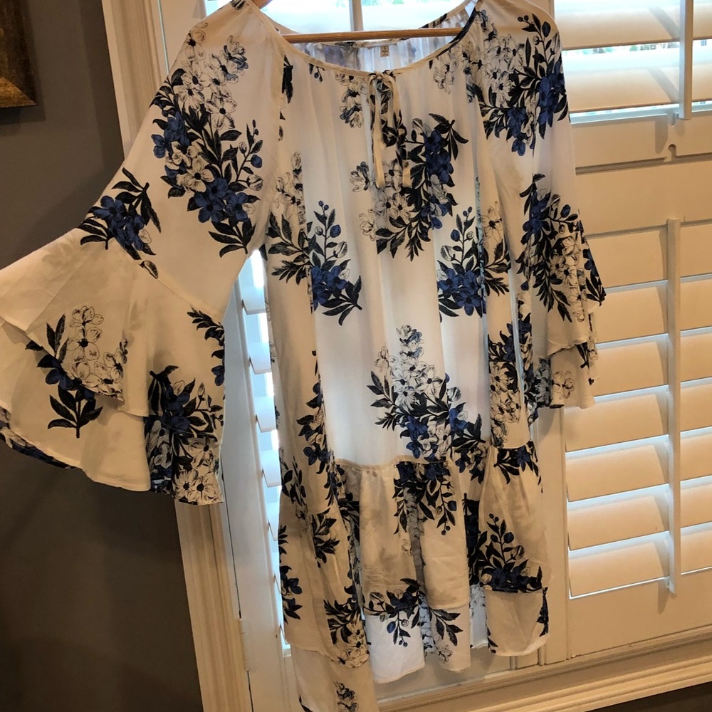 White and blue floral dress