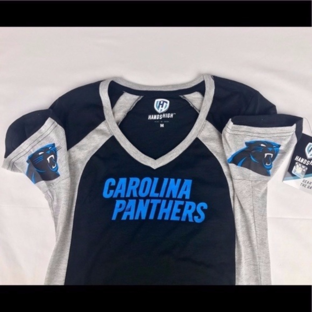 Carolina Panthers Hands High Women's V-Neck Tee