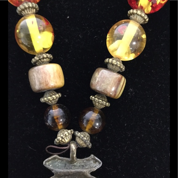 1970s Faux Amber Super Statement Necklace - Picture 7 of 7