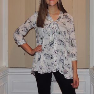 Anthropologie Maeve Tie High Low Blouse