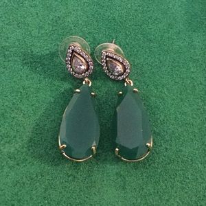 Green tear shaped dangling earrings