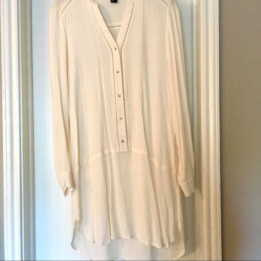 Off White Drop Waist Long Sleeve Dress