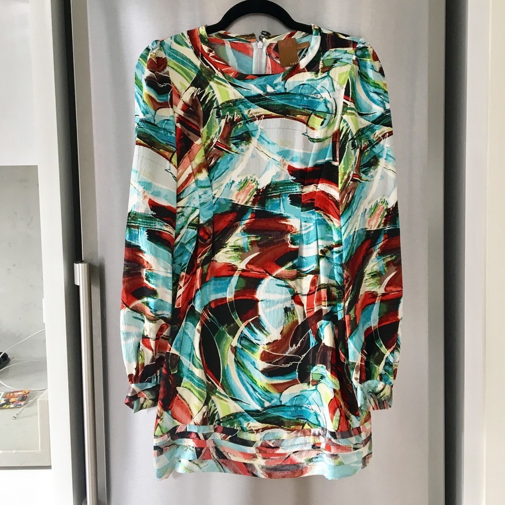 ALI RO Mod Multicolor Silk Minidress - Size 4, NEW