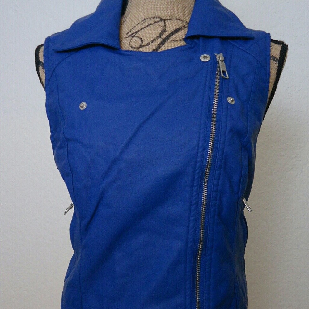 Blue Pleather Vest Jacket
