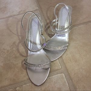 Lord and Taylor silver leather & rhinestone heels
