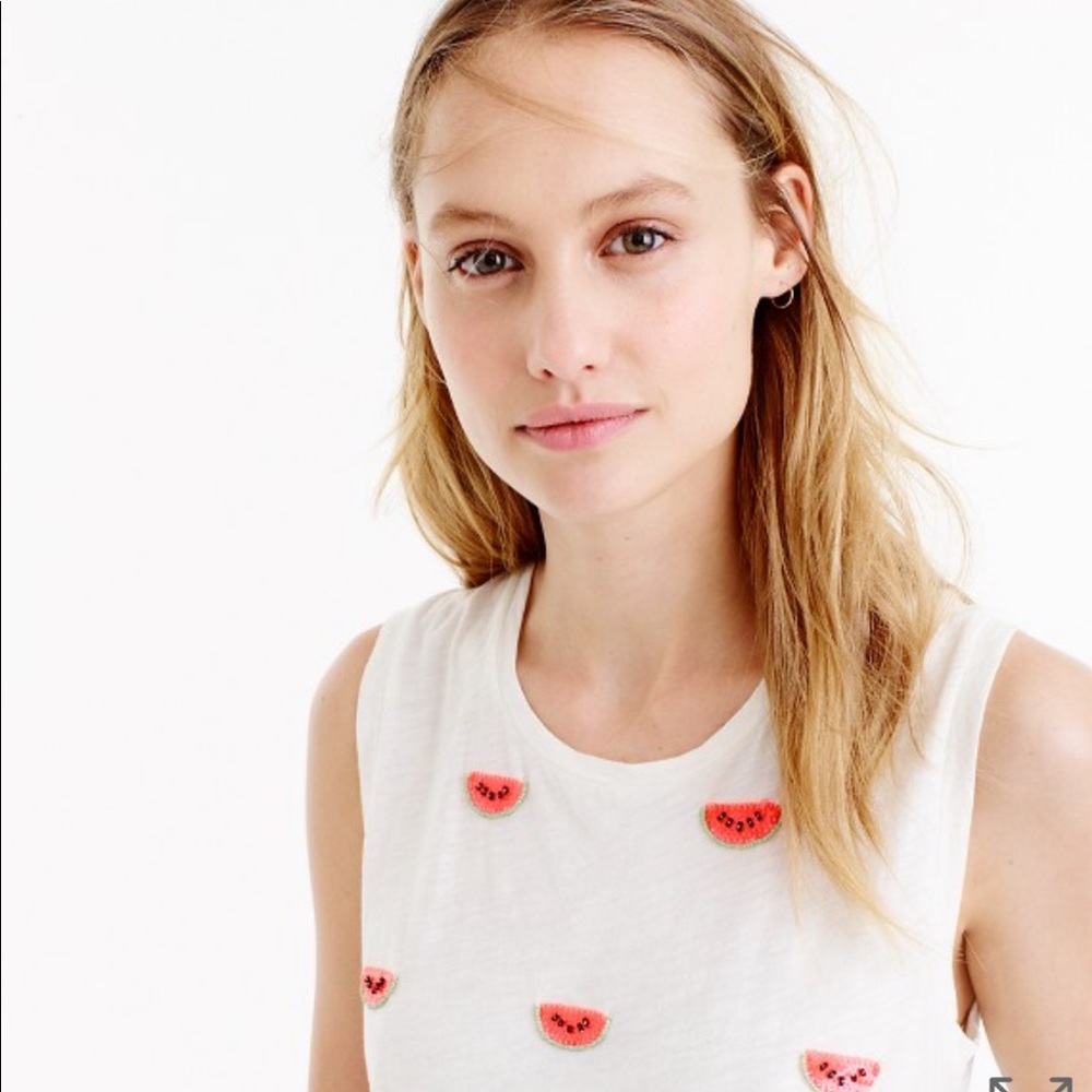 J. Crew Watermelon Beaded Tank Tee XL Marine Salt