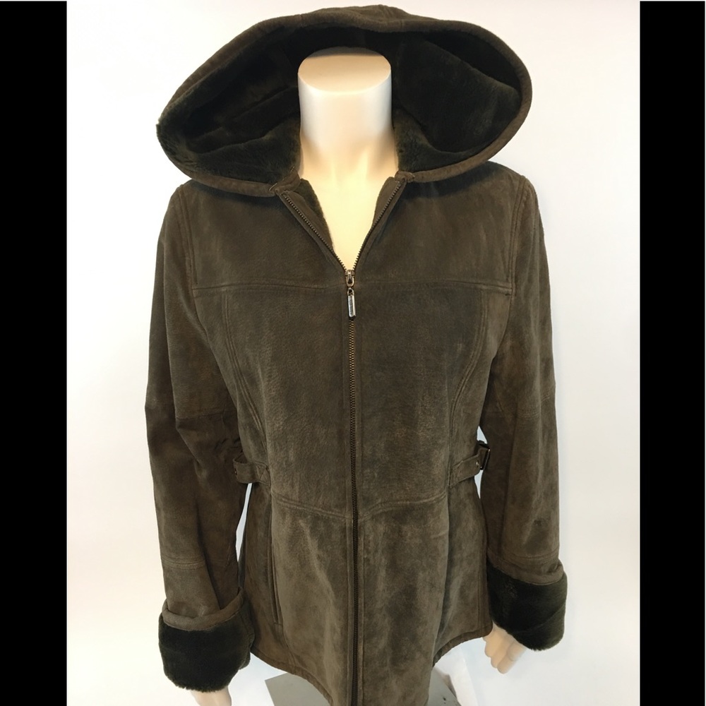 Esprit Women’s Coat Size M leather faux fur winter