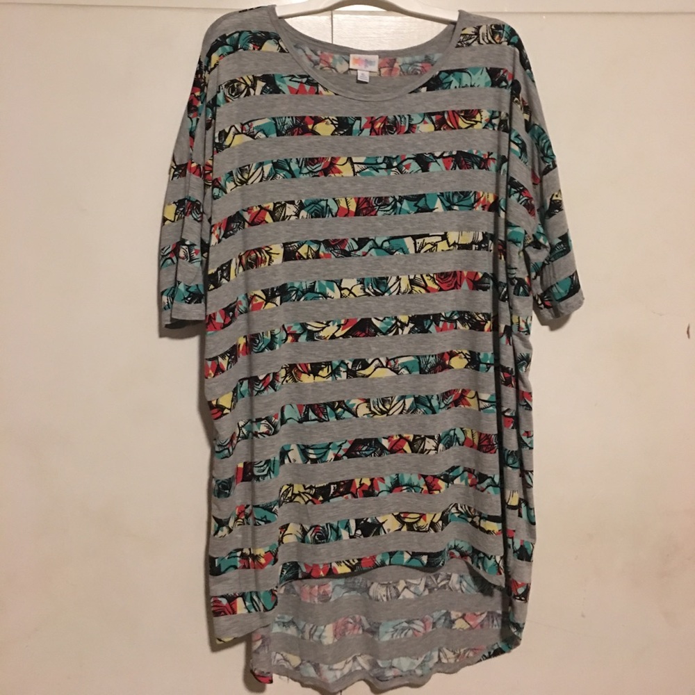 XL LuLaRoe Irma Grey and Floral Striped Top
