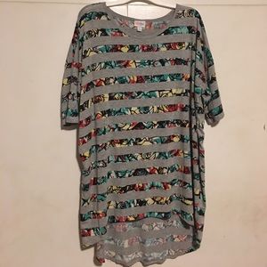 XL LuLaRoe Irma Grey and Floral Striped Top