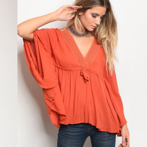 S-L Rust colored Boho top - Picture 2 of 2