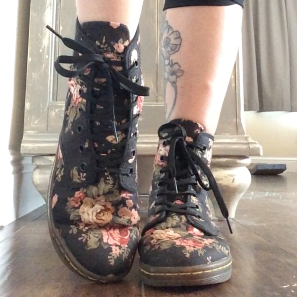Floral Canvas High-Top Dr Marten Booties
