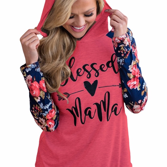 LAST ONE!!! (L)Blessed Mama  Floral Hooded Shirt - Picture 2 of 4